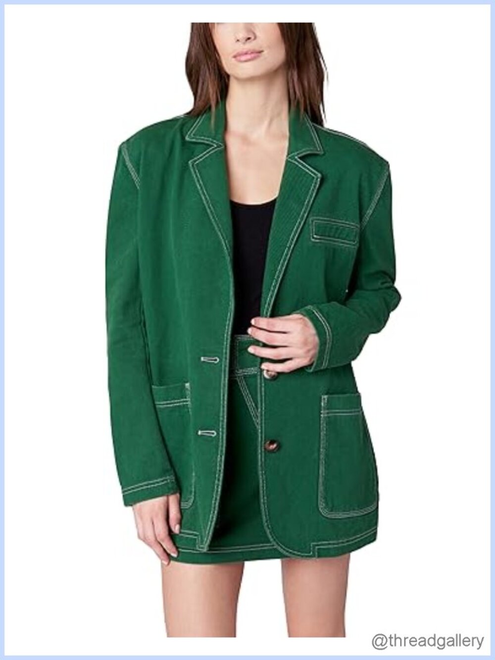 Women's Oversized Twill Blazer, 100% Cotton, Contrast Stitch, Business Casual